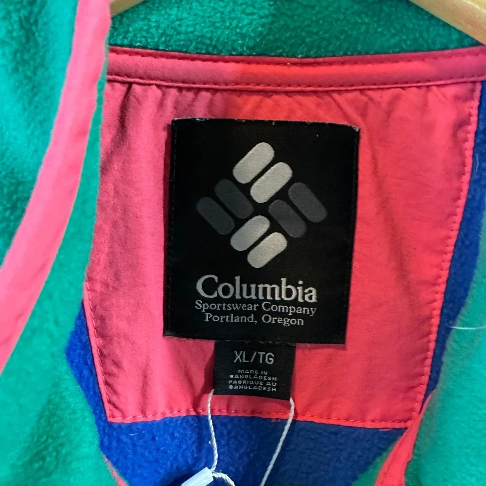 Columbia Back Bowl Full Zip Fleece Blue Green Retro Mens XL